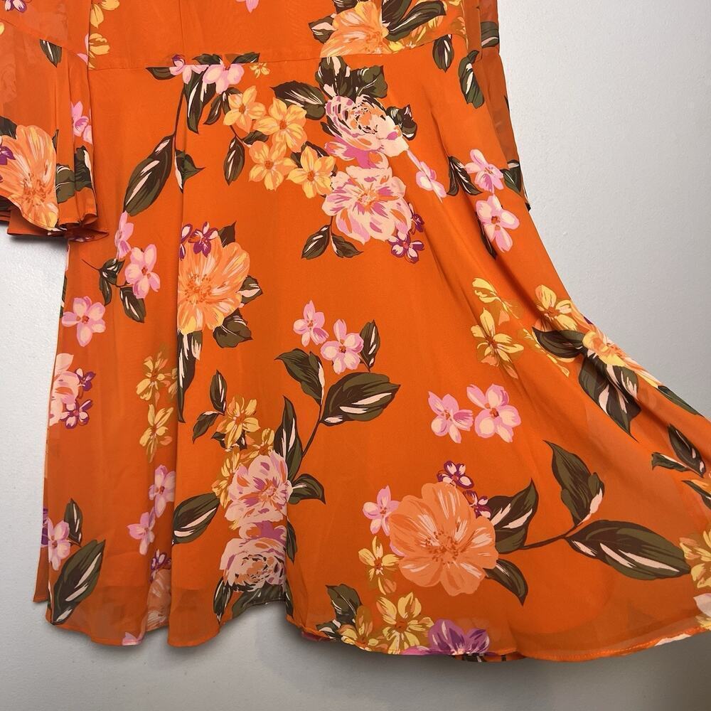 NWT Donna Morgan Bell Sleeve Floral Dress Sz 12 Orange Vacation Flowy Romantic - Picture 7 of 16